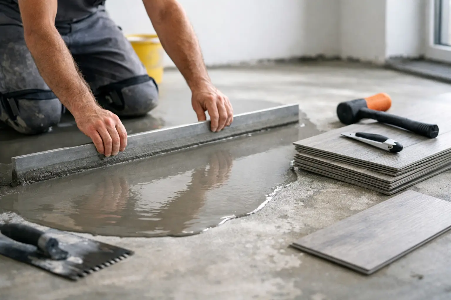 Vloeren egaliseren voor een PVC-installatie